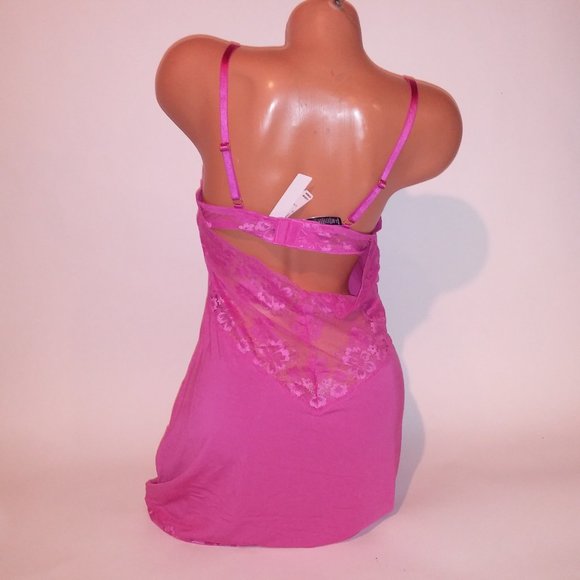 Victoria Secret Lingerie Chemise Slip Pink Lace Trim Solid Modal Underwire New W - Picture 8 of 16